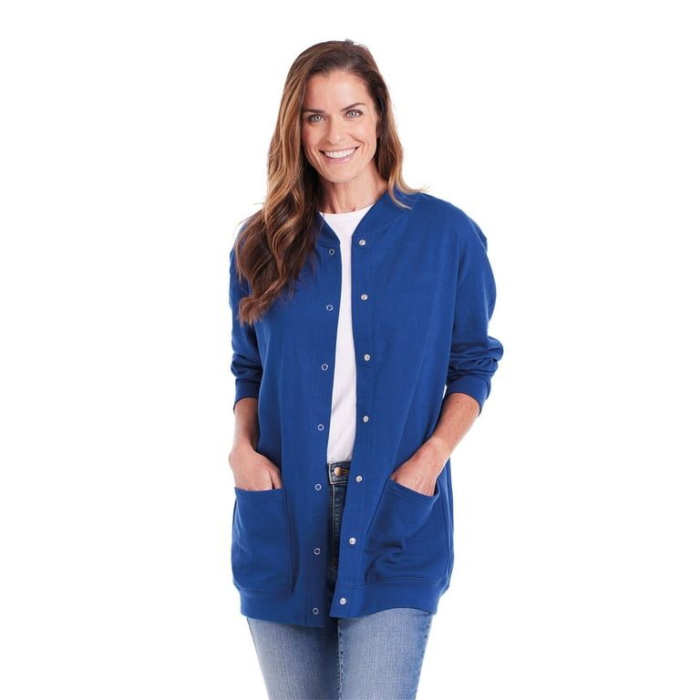 CATALOG CLASSICS Womens Fleece Jacket Snap Front Cardigan Sweatshirt for  Women, 1X, Navy