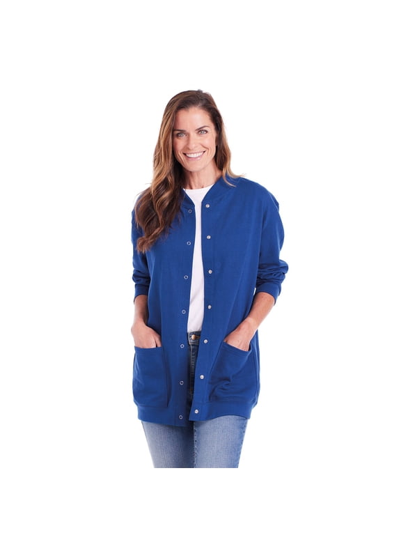 Womens Fleece Jacket Snap Front Cardigan Sweatshirt for Women, 2X, Navy
