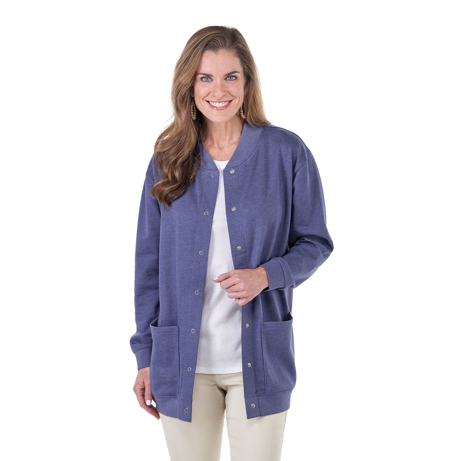 CATALOG CLASSICS Womens Fleece Jacket Snap Front Cardigan Sweatshirt