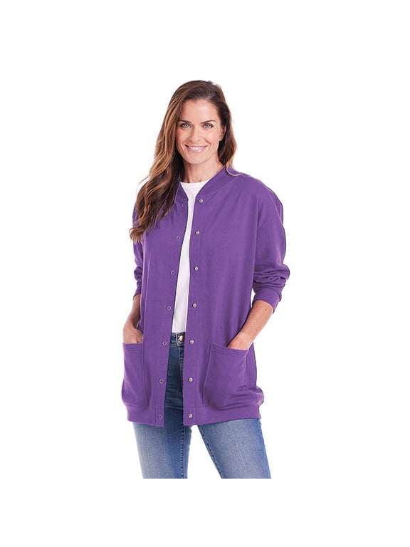 Womens Fleece Jacket Snap Front Cardigan Sweatshirt for Women, XL, Purple