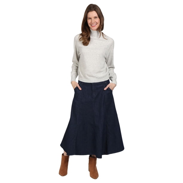 CATALOG CLASSICS Womens Long Denim Skirt Blue Jean Skirts for Women