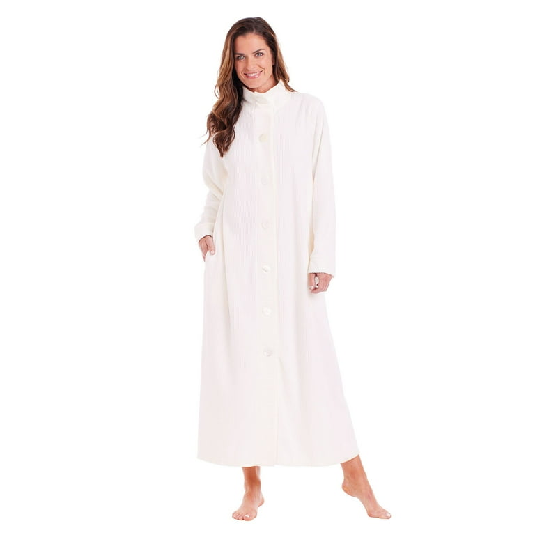 CATALOG CLASSICS Womens Long Robe Nightgown Button Front Housecoat Soft Chenille Ivory 2X Walmart