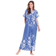 CATALOG CLASSICS Womens Muumuu House Dress Lounger Short Sleeve with Pocket 50" - Periwinkle - 2X