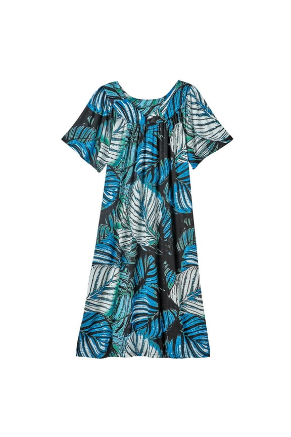 Womens Muumuu House Dress Lounger Short Sleeve with pockets 42" - Black Medium