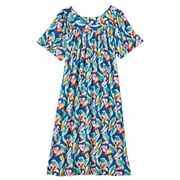 CATALOG CLASSICS Womens Muumuu House Dress Lounger Short Sleeve with pockets 42" - Blue XL