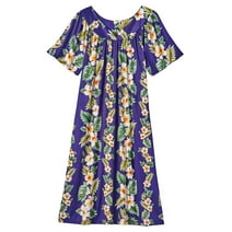 CATALOG CLASSICS Womens Muumuu House Dress Lounger Short Sleeve with pockets 42" - Purple/White 2X