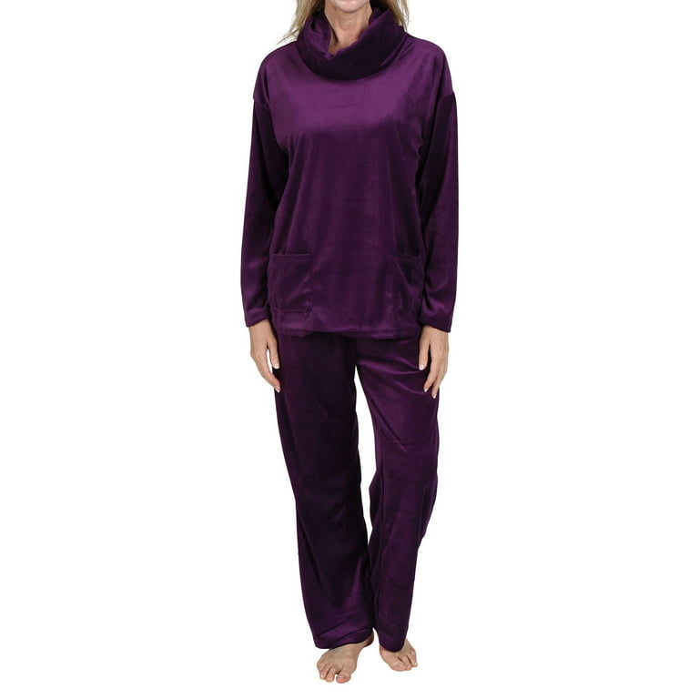 CATALOG CLASSICS Womens Pajamas Set Cowl Neck Velour Fleece PJs for Women  Set - PURPLE 1X