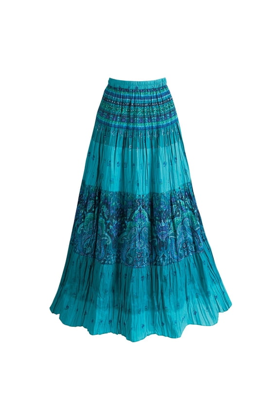 Womens Peasant Skirt Boho Skirts for Women Long Tiered Skirt 2X Blue