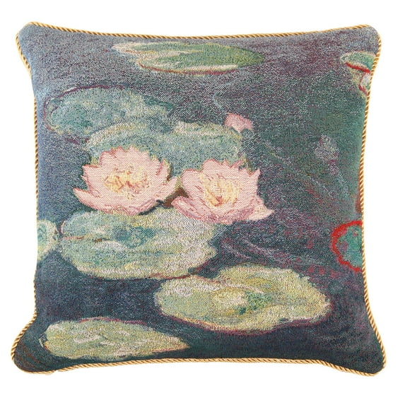 CATALOG CLASSICS Zippered Fine Art Double Sided Tapestry Throw Pillow Cover - Claude Monet Water Lilies - 18" Square