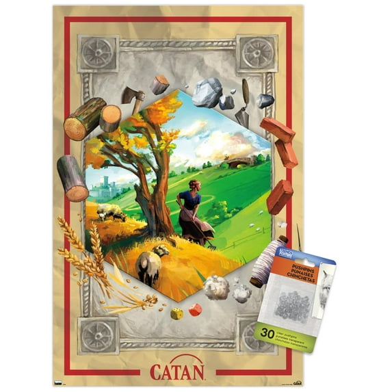 CATAN - Settlement Wall Poster with Pushpins, 14.725" x 22.375"