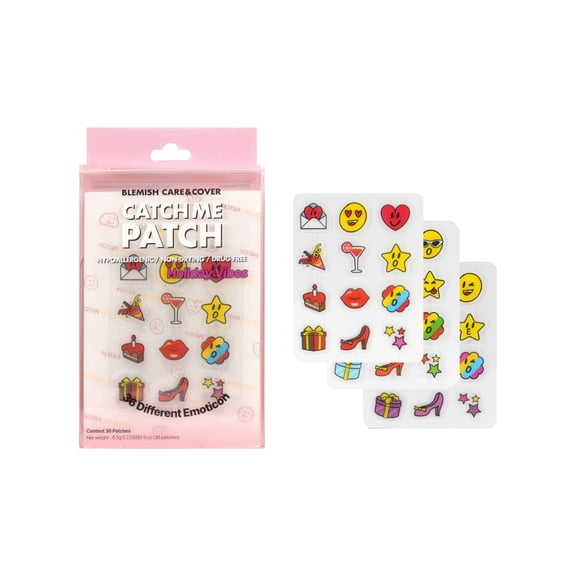 CATCH ME PATCH Emoticon Holiday Vibes  Hydrocolloid Pimple Patch with Fun Holiday Designs, Ultra-Thin & Waterproof, 36 Spot Covers