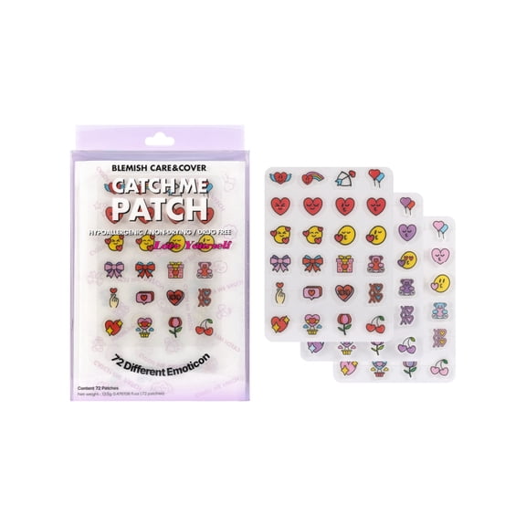 CATCH ME PATCH Emoticon Love Yourself  Hydrocolloid Spot Cover Patches with Cute Emoticon Designs, Waterproof & Ultra-Thin, 72 Count