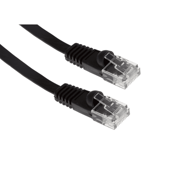 CATEGORY 6 FLAT CORD, AND BOOTED, UNSHIELDED AND TWISTED PAIR, 550MHZ, 32 AWG, BLACK, 10 FT LENGTH