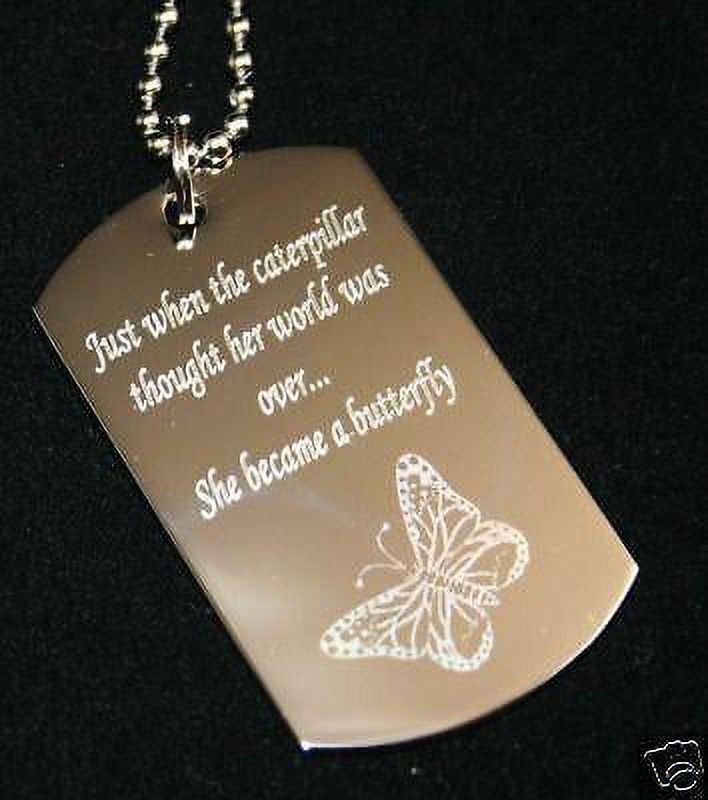 CATERPILLAR BECOMES THE BUTTERFLY DOG TAG NECKLACE STAINLESS STEEL