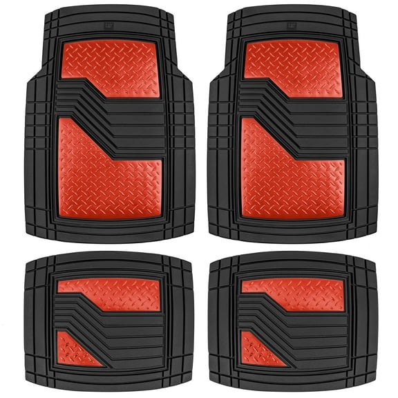 CATERPILLAR Heavy Duty Rubber Floor Mats for Car SUV Truck & Van-All Weather Protection, Front & Rear with Heelpad & Anti-Slip Nibs Backing, Trim-to-Fit