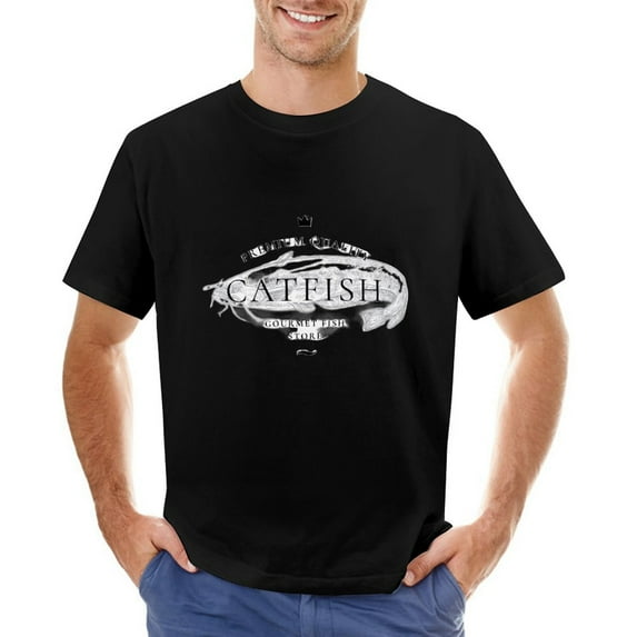 CATFISH Men’s Graphic T-shirt Vintage Short Sleeve Sport Tee Black XS