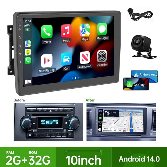 CATGOOD 10-inch 2+32GB Android 13 Car Stereo with AHD Rearview Camera, Wireless CarPlay & Android Auto, for 2006-2008 Dodge Ram 1500/2500/3500