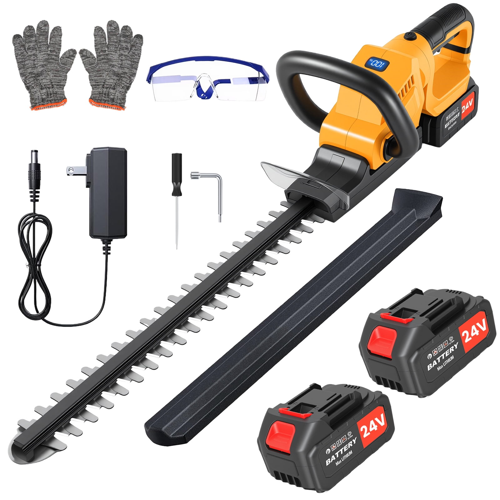 CATGOOD 22" Cordless Hedge Trimmer, with 1000W 24000RPM Motor, 65Mn Steel Blade, 180° Adjustable Head, 2x 4000mAh Batteries 120Min Runtime, Lightweight with Safety Lock for Garden Yard