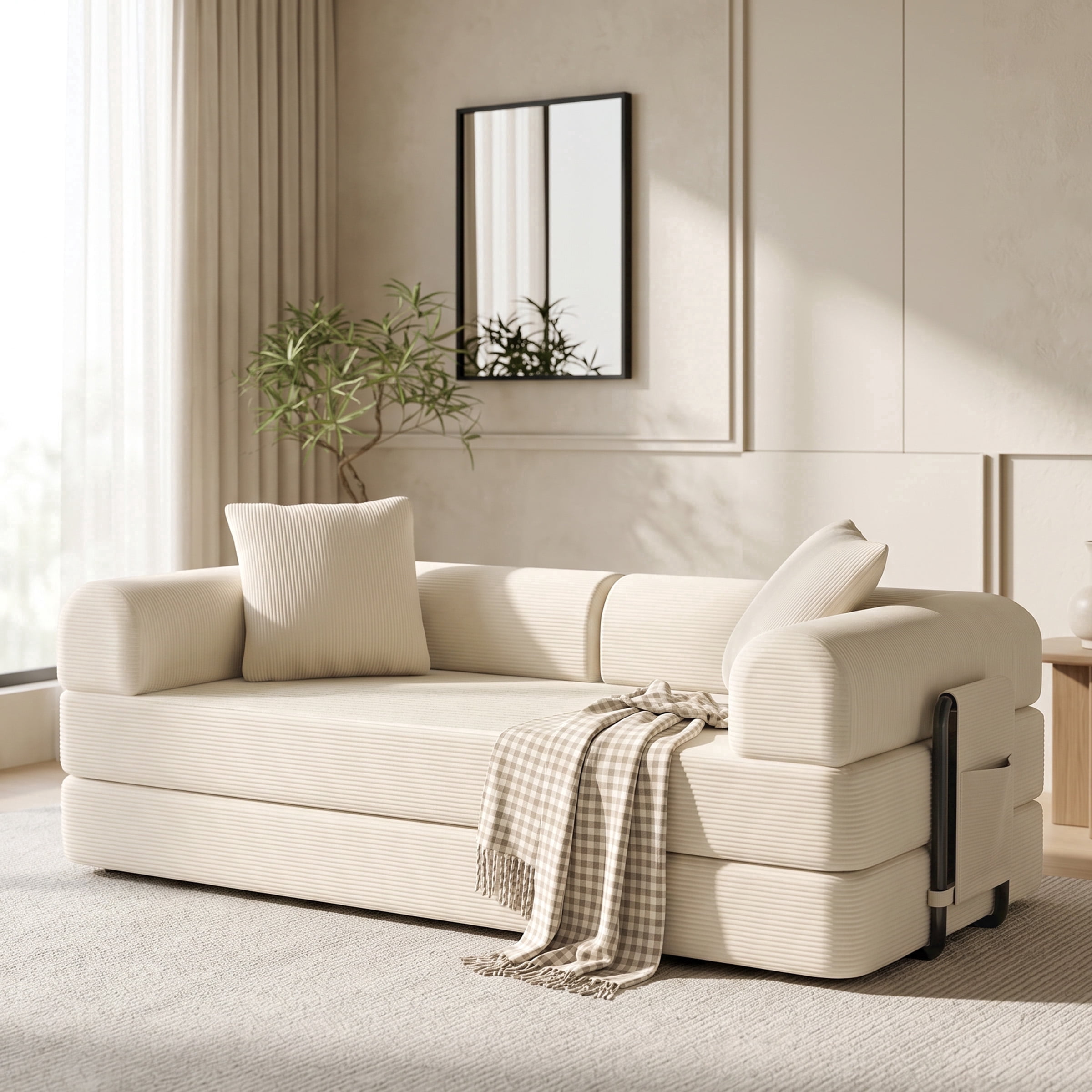 CATGOOD 78" Convertible Sofa Bed with Storage Bag, Sectional Couch for Living Room, Sleeper Loveseat Free Assembly, White