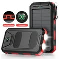 thumbnail image 1 of BAOKALER 30000mAh Solar Charger for Cell Phone iPhone, Portable Solar Power Bank with Dual 5V USB Ports, 2 Led Light Flashlight, Compass Battery Pack for Outdoor Camping Hiking(Red), 1 of 11