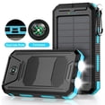 thumbnail image 1 of BAOKALER 30000mAh Solar Charger for Cell Phone iPhone, Portable Solar Power Bank with Dual 5V USB Ports, 2 Led Light Flashlight, Compass Battery Pack for Outdoor Camping Hiking(Blue), 1 of 11