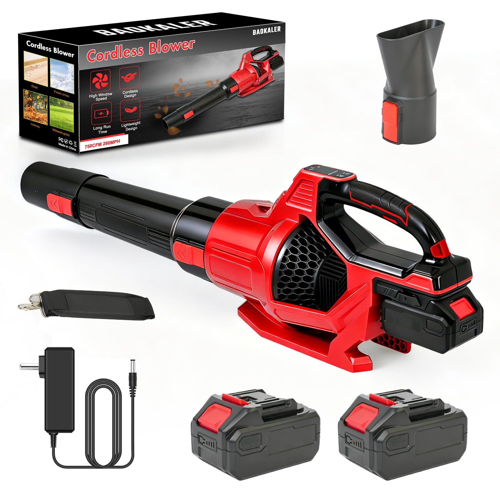 CATGOOD 21V Cordless Leaf Blower 750CFM 280MPH, 3 Speed Electric Leaf Blower with 2×4.0Ah Batteries and Rapid Charger for Lawn, Patio, Yard and Dust Cleaning