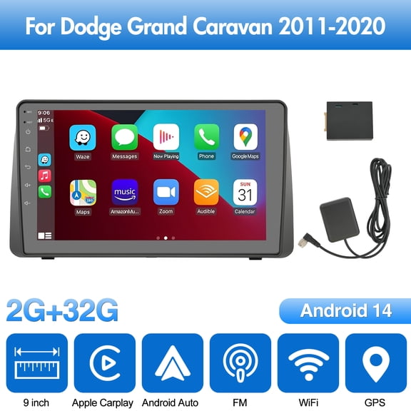 CATGOOD 9 Inch 2+32G Android 14 Car Stereo for Dodge Grand Caravan 2011-2020 - Wireless Apple CarPlay & Android Auto, GPS Navigation, BT 5.0