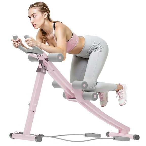 CATGOOD Adjustable Height Monorail Ab Machine-Foldable Home Core/Abdominal Trainer, 4 Resistance Levels, Pull Rope, 440lbs Weight Capacity, Pink