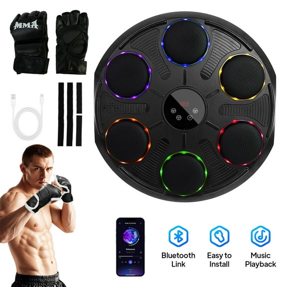 CATGOOD Boxing Target Colorful Lights RGB with Gloves for Children and Adults, black.