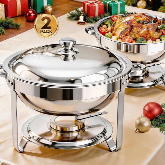CATGOOD Chafing Dishes for Buffet, 5.3QT Buffet Server Food Warmer, Round Chafer and Buffet Warmer Sets, Chafing Dishes Stainless Steel for Home Parties,Catering Events, 2 Pack