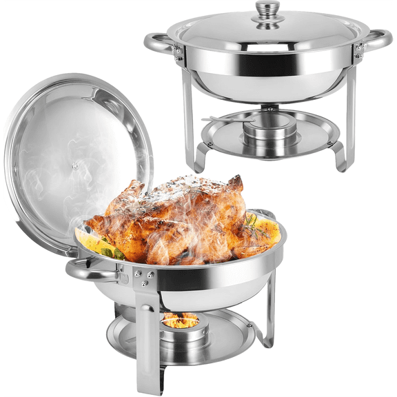 CATGOOD Chafing Dishes for Buffet, 5.3QT Buffet Server Food Warmer, Round Chafer and Buffet Warmer Sets, Chafing Dishes Stainless Steel for Home Parties,Catering Events, 2 Pack