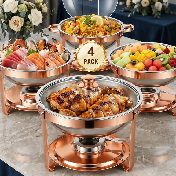 CATGOOD Chafing Dishes for Buffet, 5.3QT Chafing Dish Buffet Set, Food Warming Trays for Buffet, for Home Parties, Christmas Gatherings, Catering Events, Rose Golden/ 4 Pack