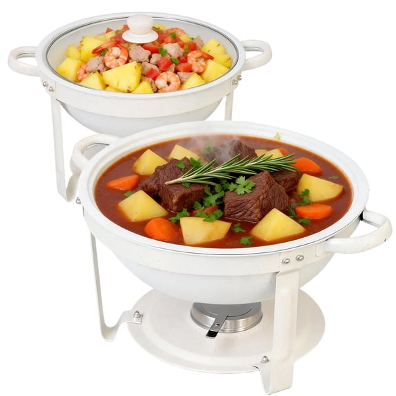 CATGOOD Chafing Dishes for Buffet, 5.3QT Chafing Dish Buffet Set, Food Warming Trays for Buffet, for Home Parties, Christmas Gatherings, Catering Events, White/ 2 Pack
