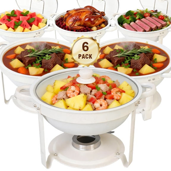 CATGOOD Chafing Dishes for Buffet, 5.3QT Chafing Dish Buffet Set, Food Warming Trays for Buffet, for Home Parties, Christmas Gatherings, Catering Events, White/ 6 Pack