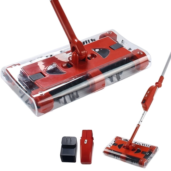CATGOOD Cordless Rechargeable Floor Sweeper, Manual Floor Sweeper Lightweight Floor Cleaner with Low Profile Body to Reach Under Furniture, Red
