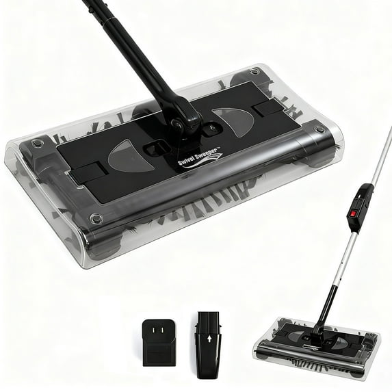 CATGOOD Cordless Rechargeable Floor Sweeper, Manual Floor Sweeper Lightweight Floor Cleaner with Low Profile Body to Reach Under Furniture, Black