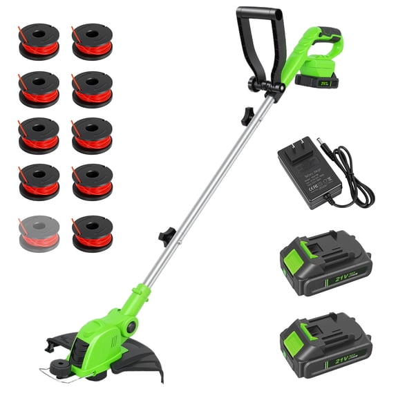 CATGOOD String Trimmer Cordless, 2AH Lawn Tool with 12" Cutting Width, Weed Wacker with Auto Spool Feed, 2 Batteries and Fast Charger, Green