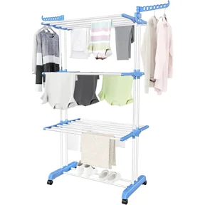 CATGOOD Foldable 4-Tier Oversized Clothes Drying Rack, Blue