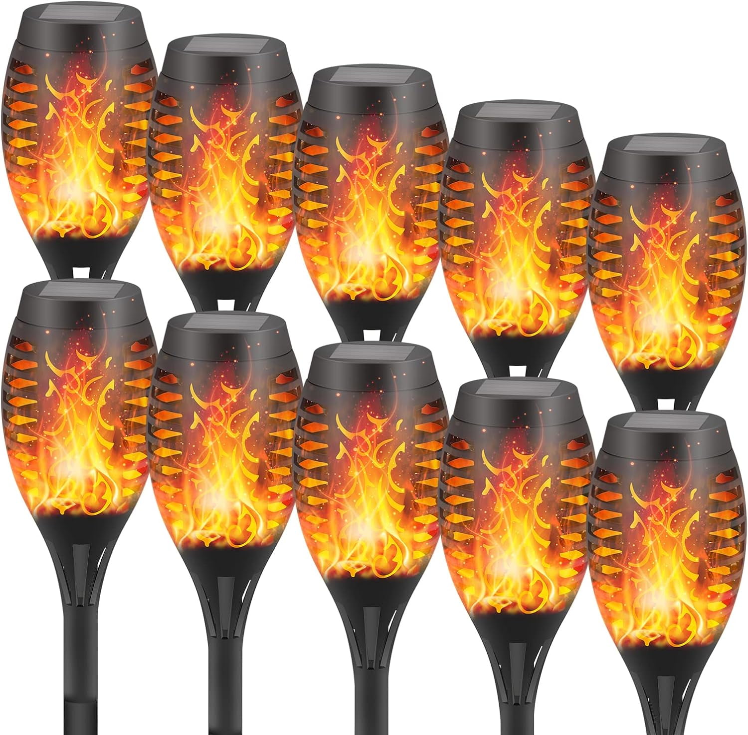 CATGOOD Outdoor Solar Light with Flickering Flame, 10 Pack LED Solar ...