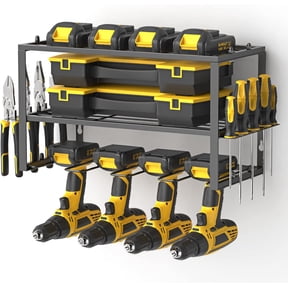 CATGOOD Power Tool Organizer, 3 Layers Storage Rack with 4 Drill Holders, Heavy Duty Metal Floating Tool Shelf Garage Wall Mounted, 180Lbs Load Capacity