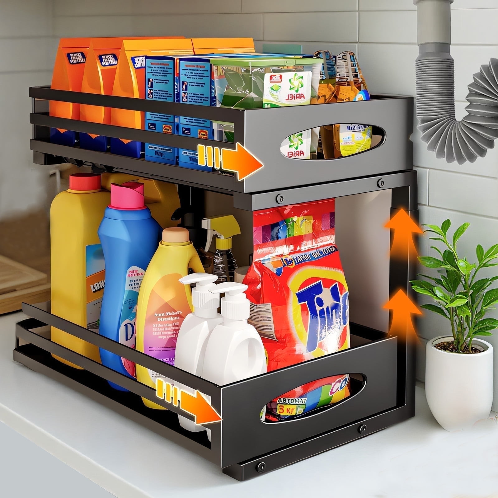 2-Tier Under Sink Storage Sliding Basket Organizer Drawer 2