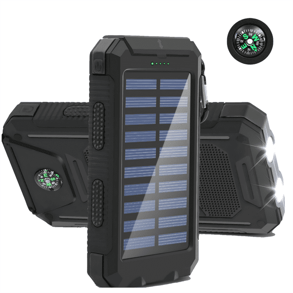 Baokaler Solar Charger for Cell Phone 20000mAh, Portable Solar Power Bank with Dual 5V USB Ports, 2 Led Light Flashlight, Compass (Black)