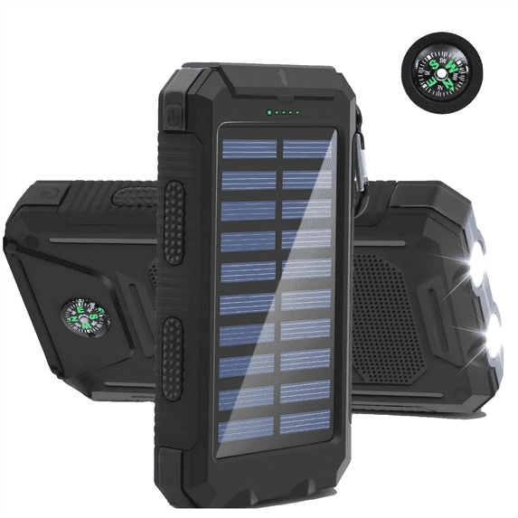 Baokaler Solar Charger for Cell Phone 20000mAh, Portable Solar Power Bank with Dual 5V USB Ports, 2 Led Light Flashlight, Compass (Black)
