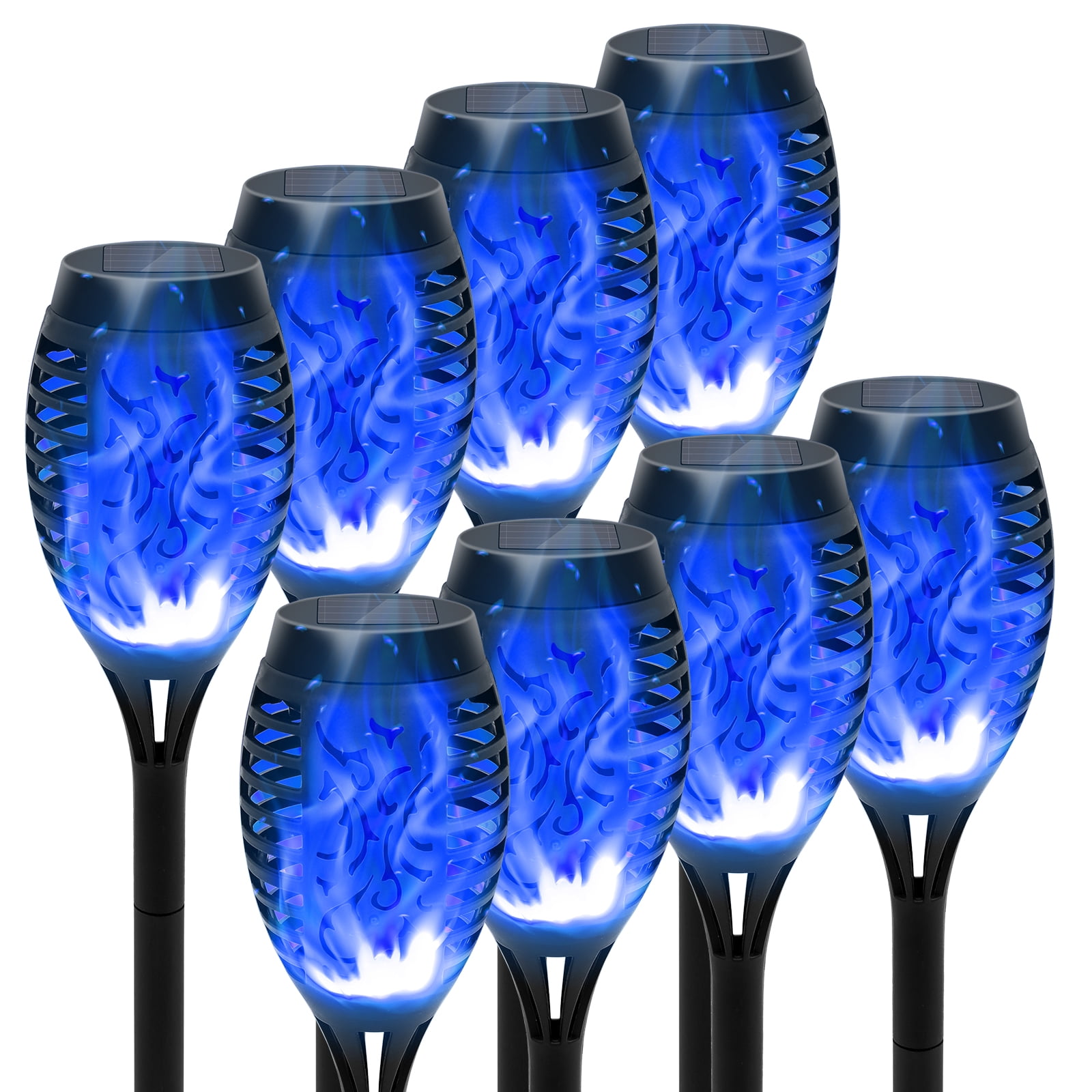 Blue LED Solar Pathway Torches with Flickering Flame, 8 Pack