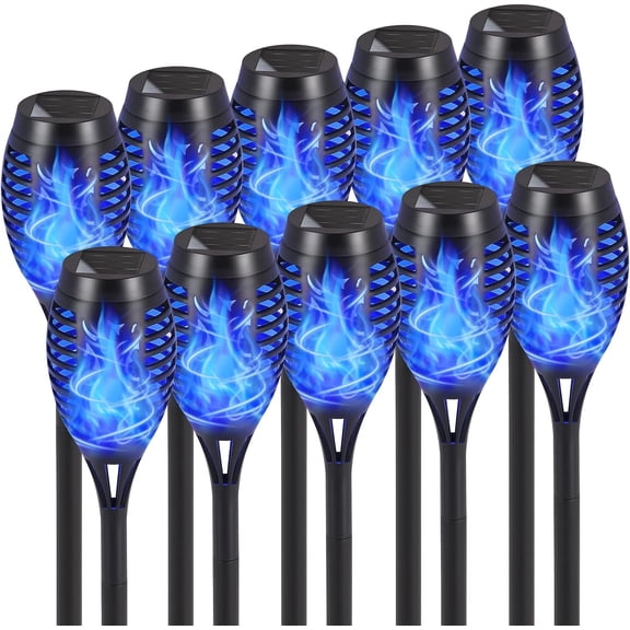 CATGOOD Torch Lights, 10 Pack Solar Flickering Flame Torch Lights, LED Solar Landscape Lights, Outdoor Solar Lights for Patio Yard Garden Pathway, Blue