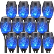 CATGOOD Waterproof LED Flickering Flame Solar Lights, Blue (12 Pack)