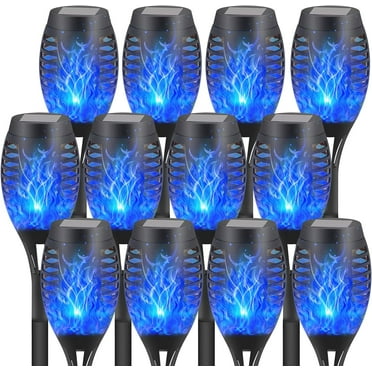 CATGOOD Waterproof LED Flickering Flame Solar Lights, Blue (12 Pack)