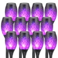 thumbnail image 1 of 12 Pack Solar Tiki Torches, Flickering Yard Lights Outdoor Solar Powered Waterproof, Solar Pathway Lights for Garden Decor, Yard Decor, Landscape, Purple LED, 1 of 8