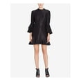 thumbnail image 1 of CATHERINE MALANDRINO Womens Black Ruffled  Ribbed Bell Sleeve Crew Neck Mini Cocktail Shift Dress 6, 1 of 2