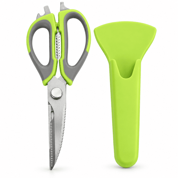 CATHTN Multipurpose Kitchen Scissors, Heavy Duty Stainless Steel Cooking Shears with Cover, GREEN (8.86 in)
